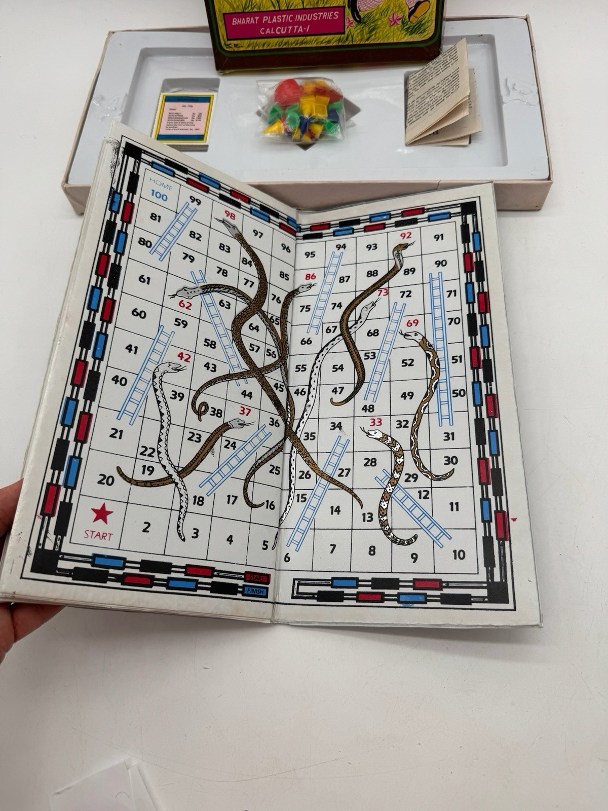 Vintage 1960s Bharat Plastic LST Ludo Snake Trade 3 in 1 Game Kids Collectible