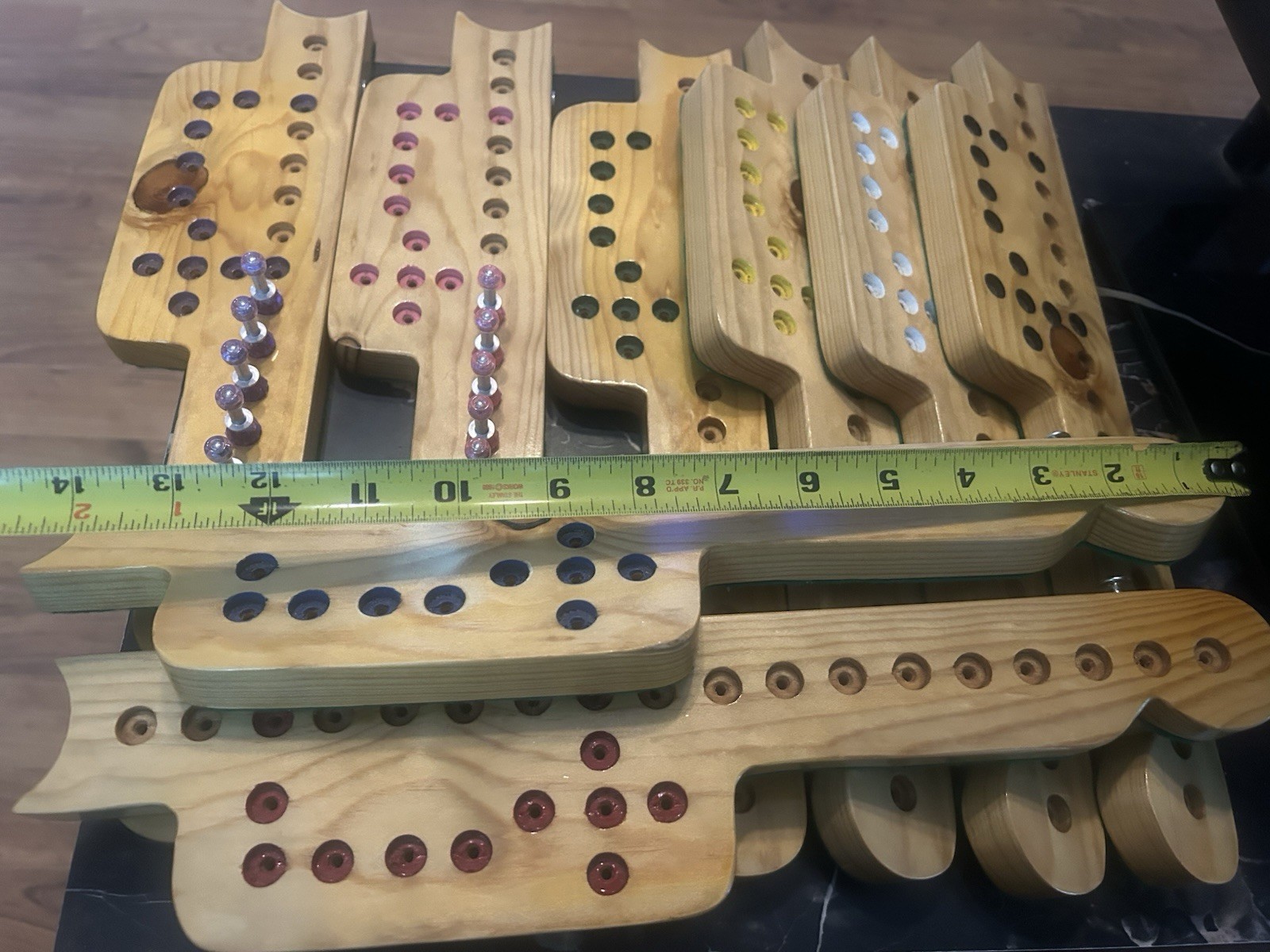 Beautiful Vintage Handmade Wooden Aggravation Fast Track Game Board & Pegs