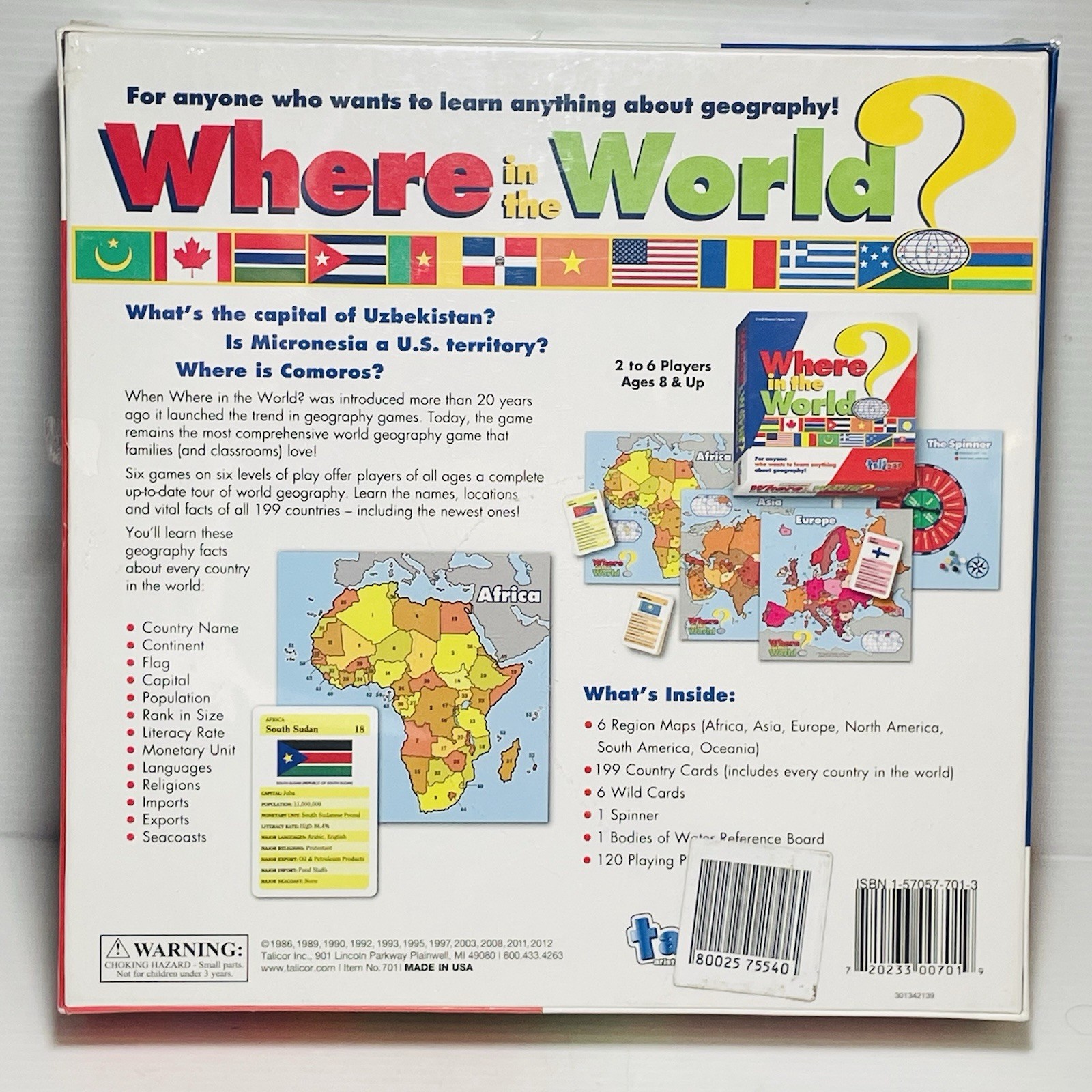 Where in the World Geography Board Game Talicar Aristoplay 2012 New & Sealed.