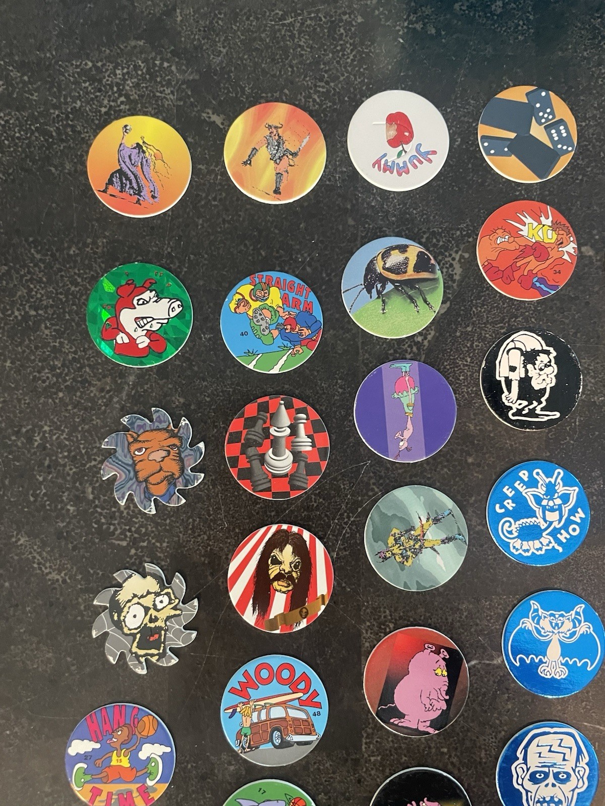 Pogs Lot of 100 Original POGs With Tube Carrying Case Vintage 1990’s