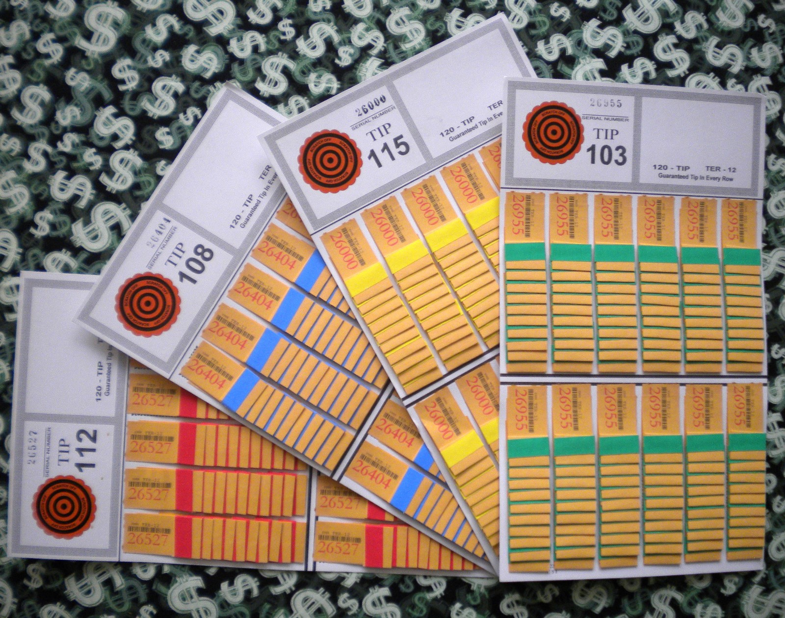1 Dozen 120 TER-12 REGULAR “NOT Sure” TIP BOARDS {101-116} Pull Tab Jar Tickets