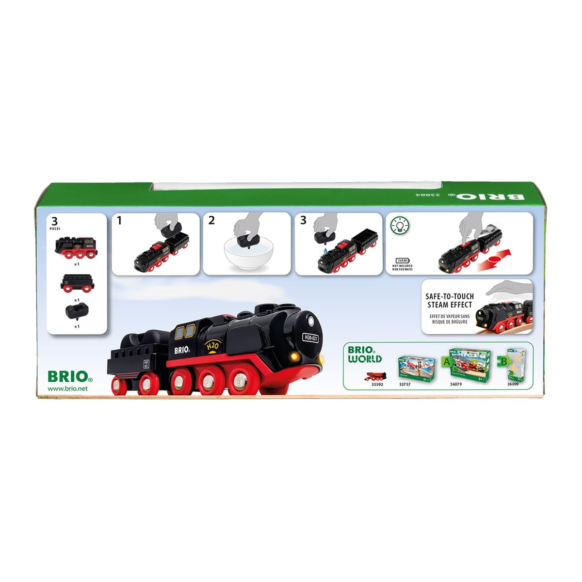 Battery Operated Steaming Train 3 Piece Motorized Engine Lights BRIO World Track