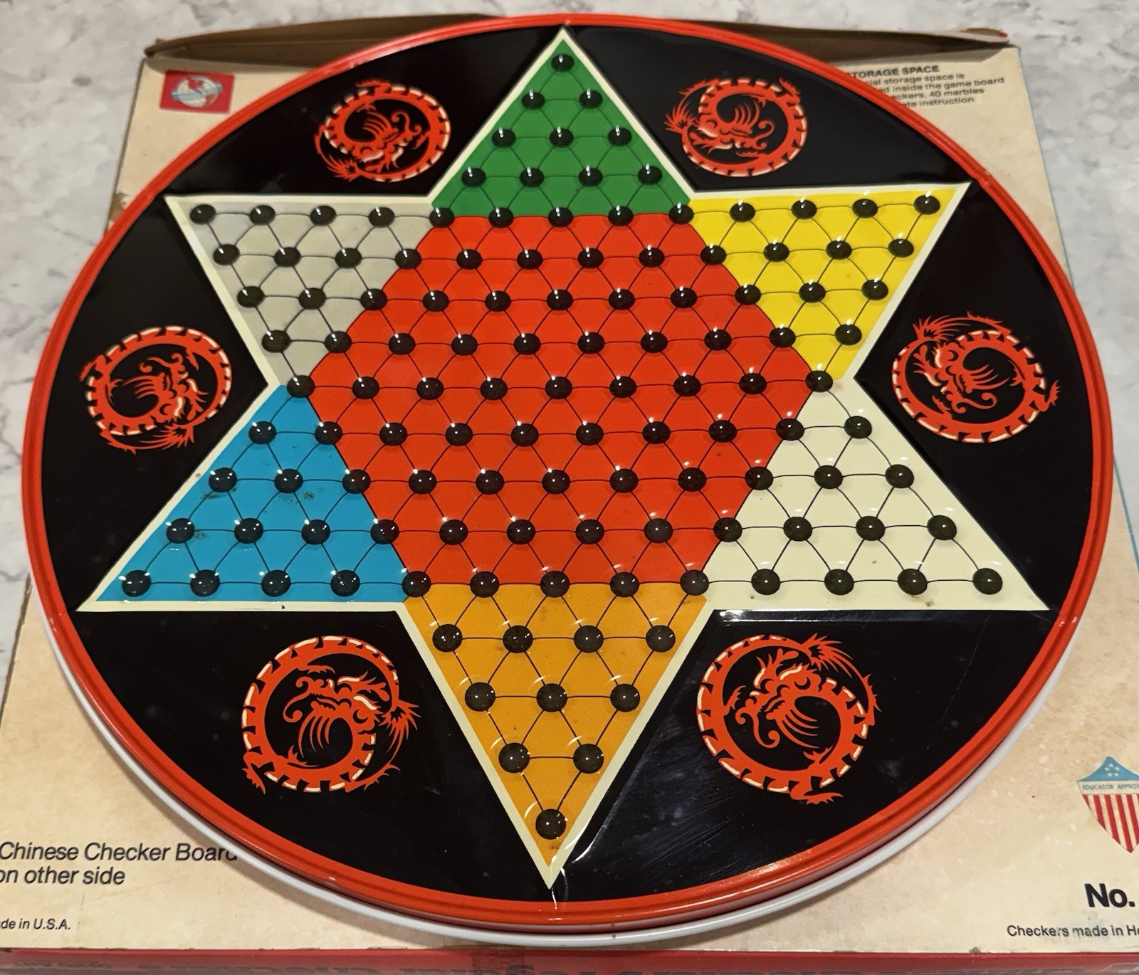 Ohio Art Chinese Checkers & Regular Checkers No. 537 Complete In Box Dragons