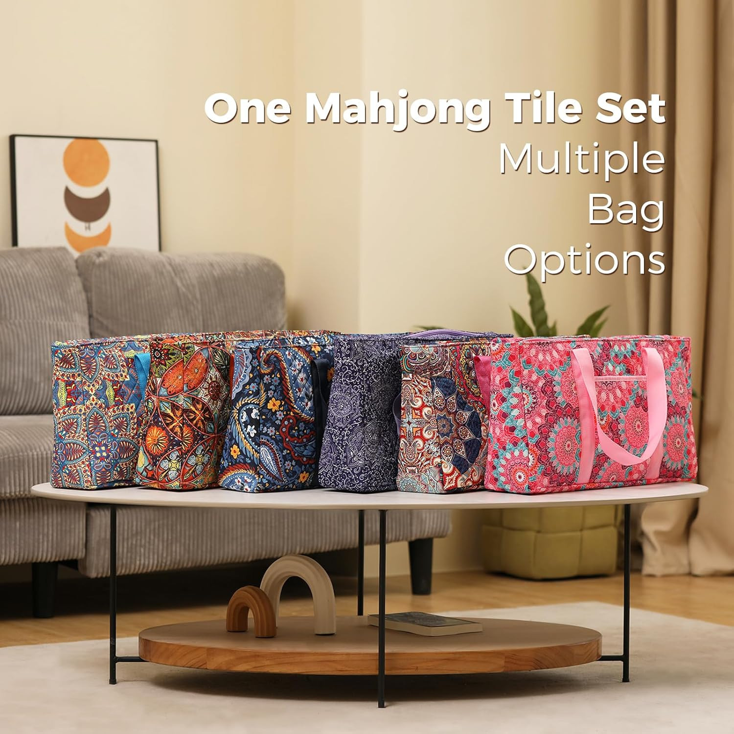 American Mahjong Tile Set with Purple Printed Carrying Bag, 166 Premium White Ti