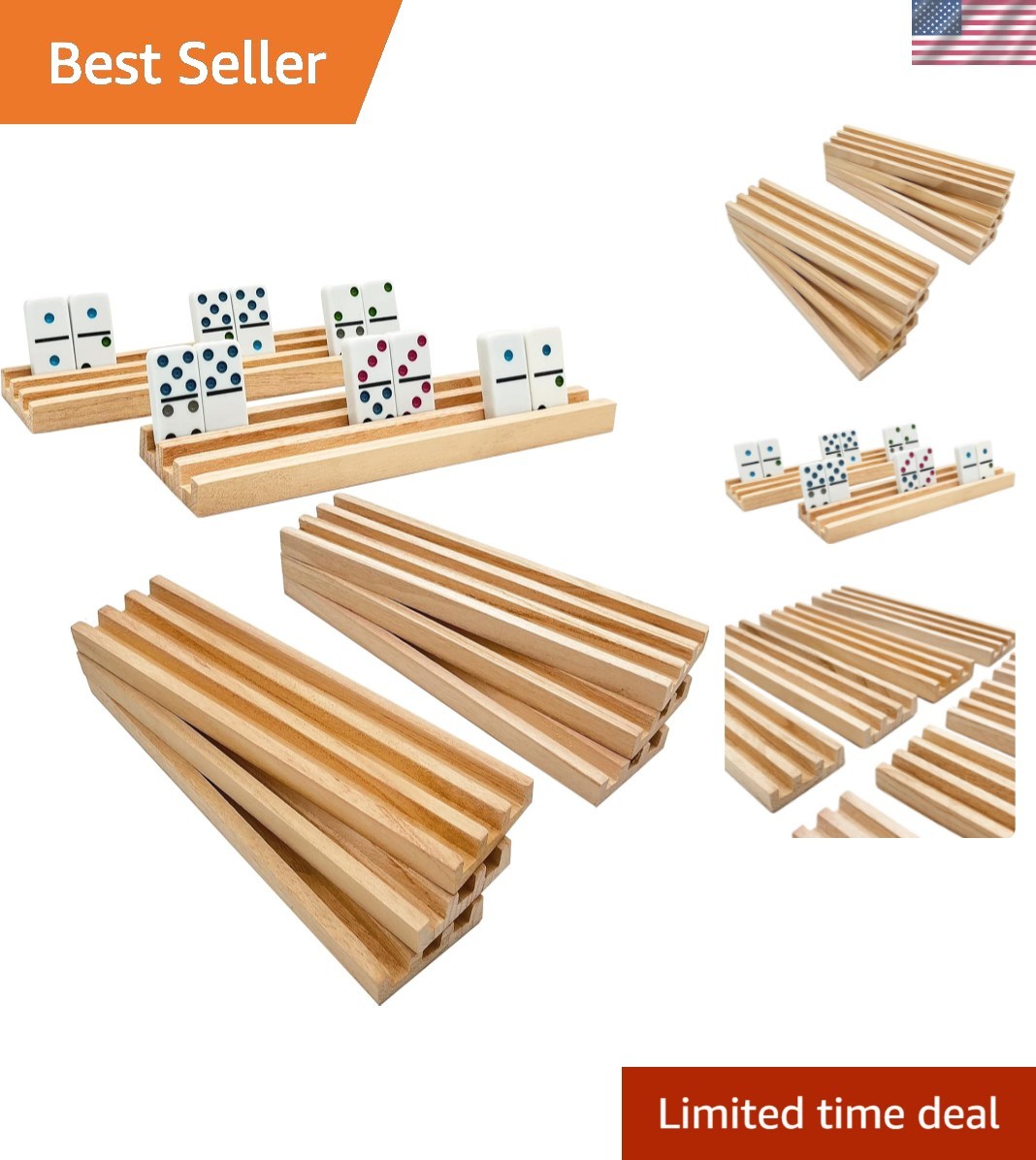 Wooden Domino Racks/Trays Set of 8 Natural Domino Trays Holders Organizer for…