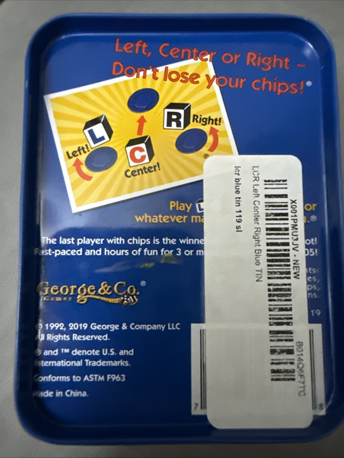 LCR® Left Center Right™ Dice Game – Blue Tin New Sealed (A100)