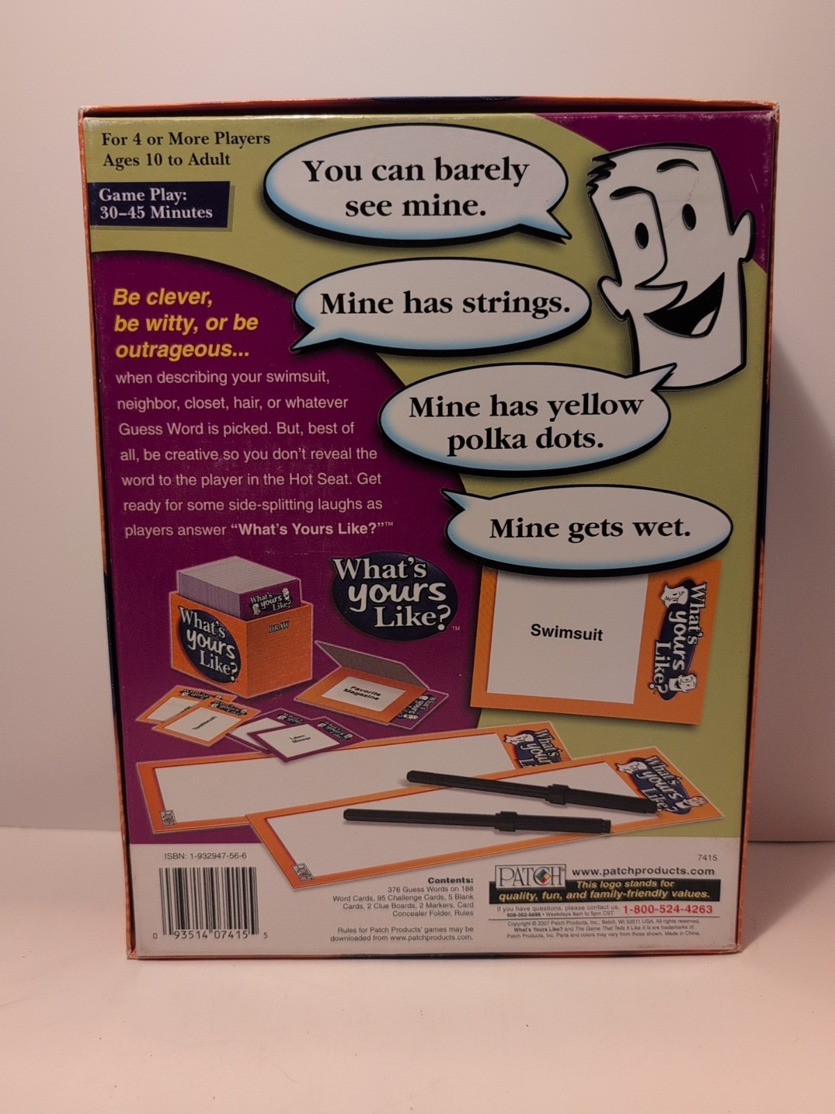 WHAT’S YOURS LIKE? Game by Patch the Game That Tells It Like it Is Age 10+ NEW