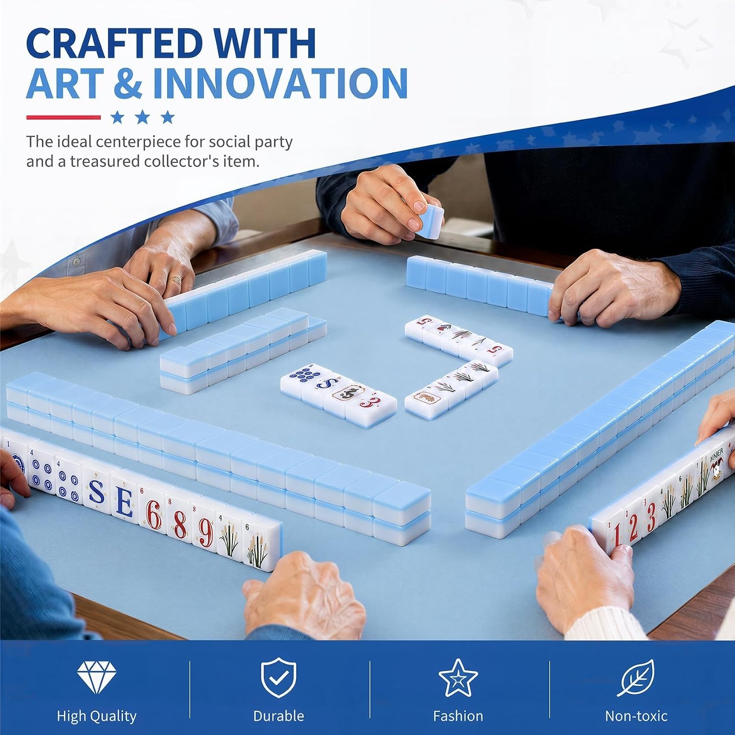 Vintage Americana American Mahjong Tile Set, 160 Engraved Melamine Mahjong Tiles