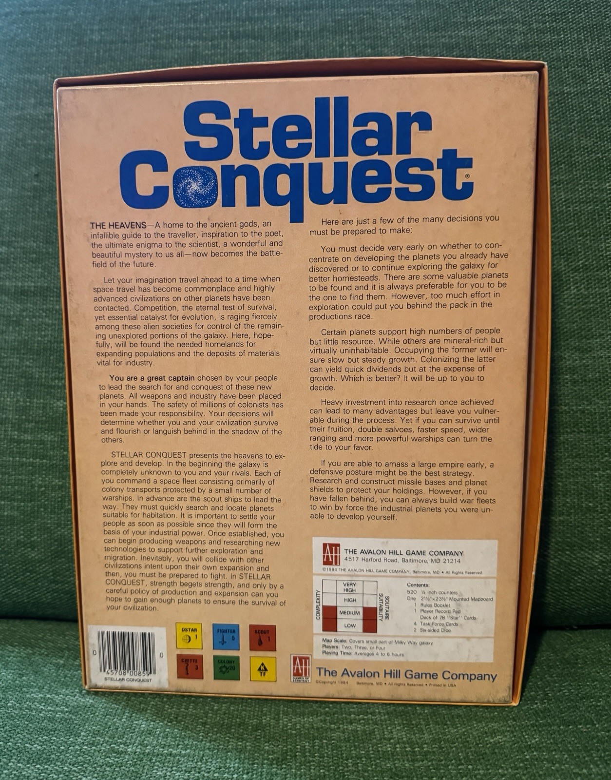 Vtg Avalon Hill Games Stellar Conquest 1984 Complete Unpunched Excellent Sci Fi