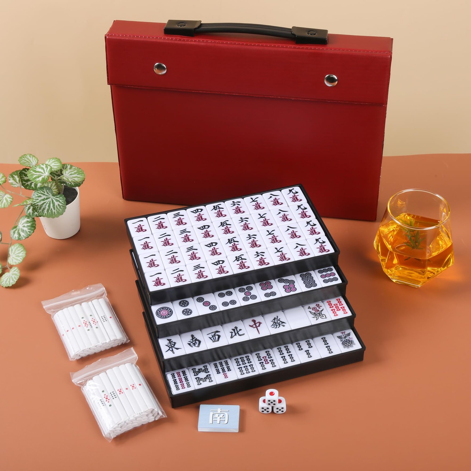 QYMZKA Japanese Riichi Mahjong Set, White and Yellow Tiles – with Red Box, Ea…