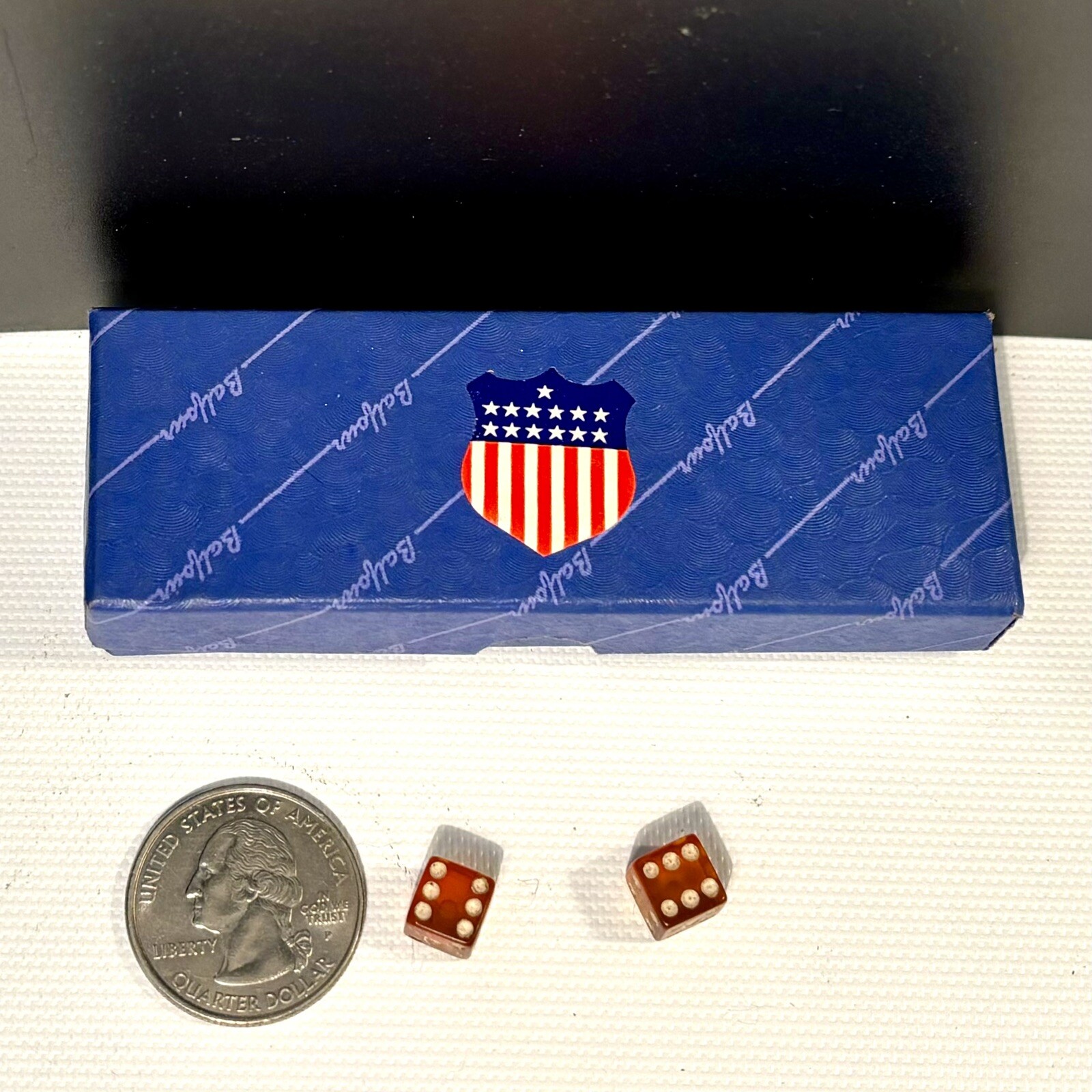Resin Dice Patriotic Box USA Shield Red White and Blue Tiny Games Set of Two