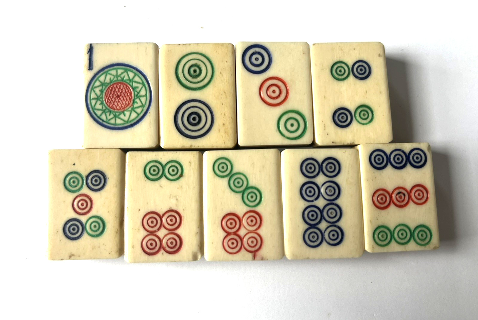 lot 9 Vtg 1920’s Mahjong Bone/Bamboo Replacement Tiles DOT 1 2 3 4 5 6 7 8 9