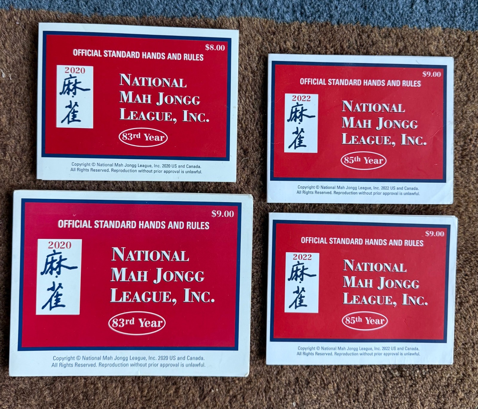 8 National Mah Jongg League Standard Hands And Rules Cards 2019 – 2022 (2 each)
