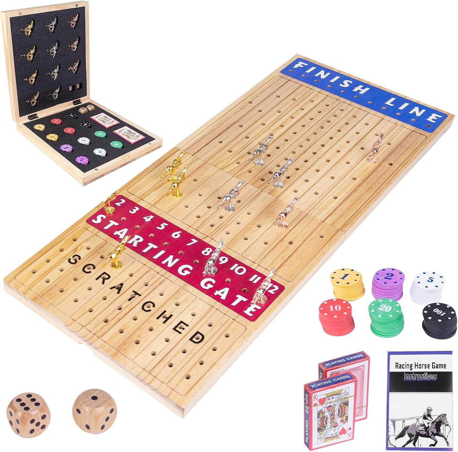 Extra Large 28 Inches Foldable Horse Race Board Game for Adults,Thickened Wood C