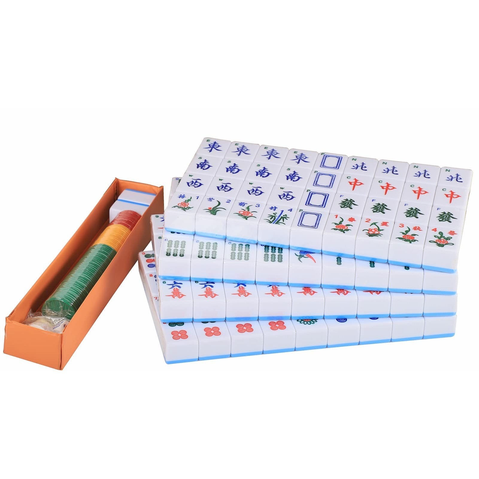 Chinese Mahjong Set, Mahjong Game Set with 146 Numbered Large Tiles (1.5″, Bl…