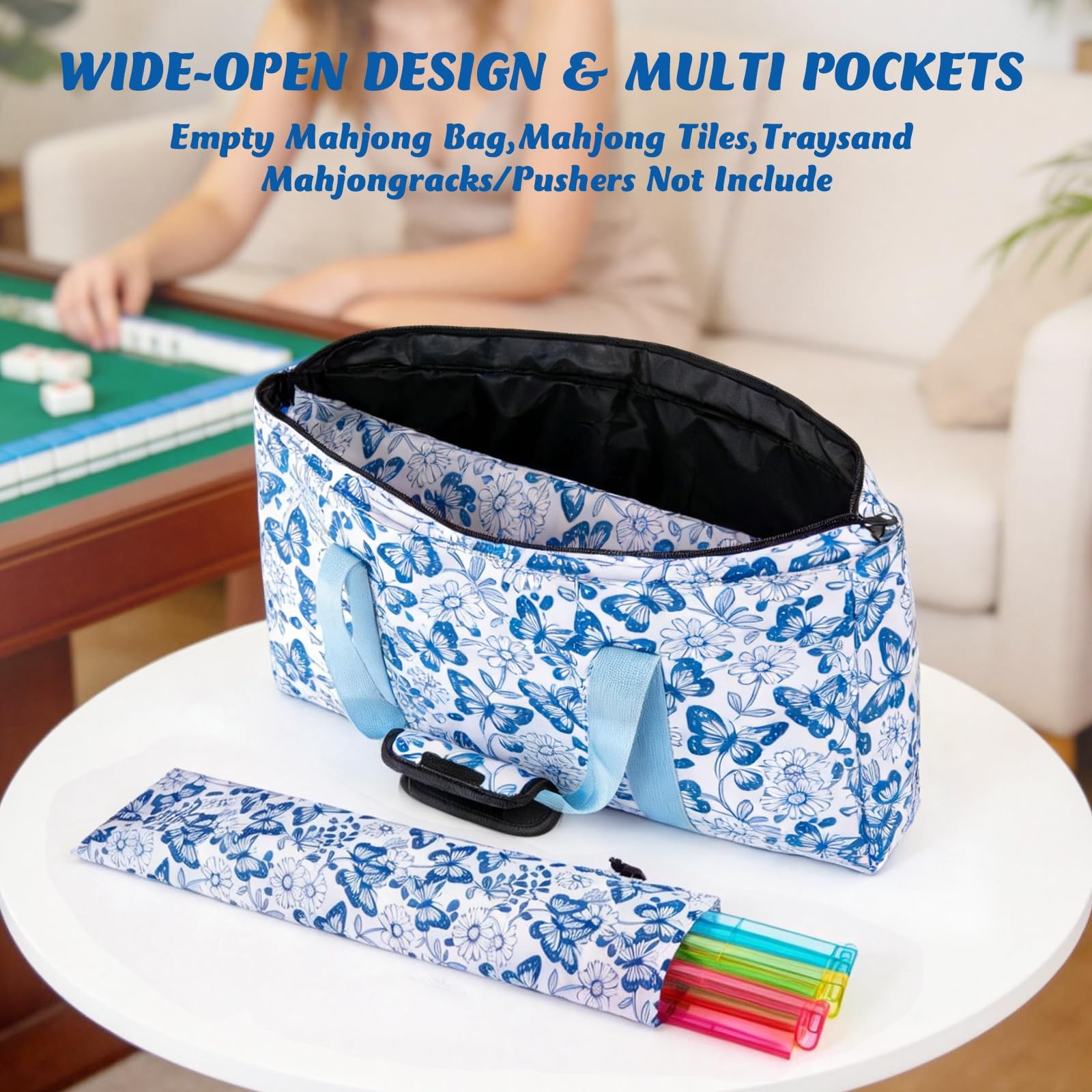 Mahjong Tile Bag, Tote Bag Set-Duty 18.5 inches x 3.4 inches, Blue