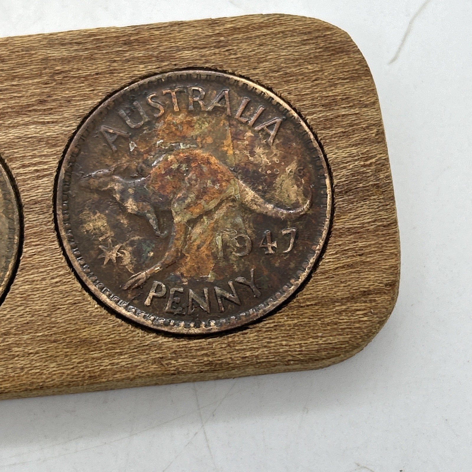 Vintage Two Up Wooden Game Coins Australia Penny King George Fair Dinkum