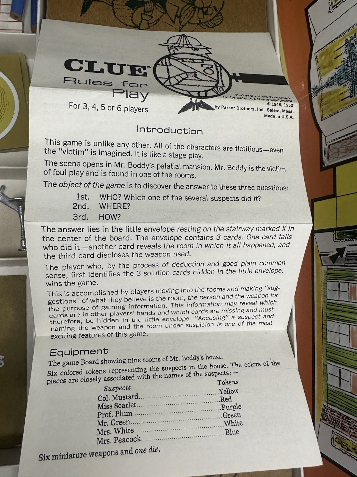 Vintage 1963 Clue Detective Game Parker Brothers 99% Complete Missing Wrench