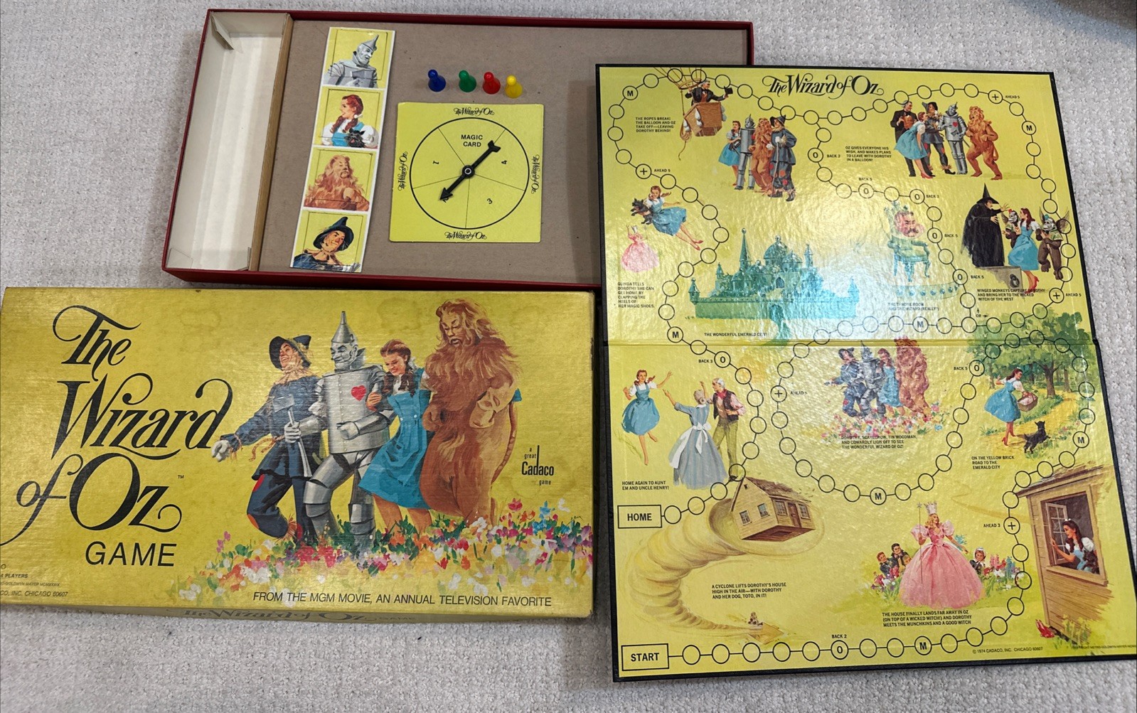 Vintage The Wizard of Oz Bard Game (Cadaco, 1974) MGM Yellow Brick Road Complete