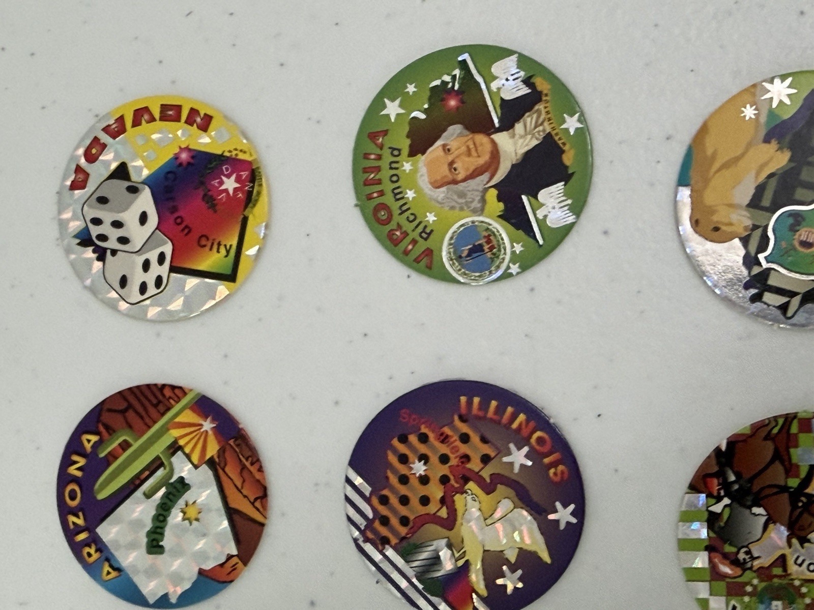 VINTAGE SET OF 52 STATES AND AMERICAN EAGLE METAL SLAMMER POGS