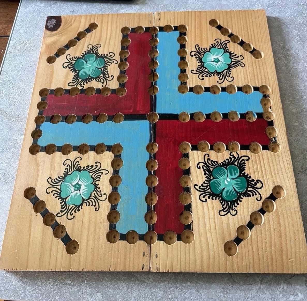 Handmade, Hand Painted Mexican Wooden Family Board Game Liri Board Game
