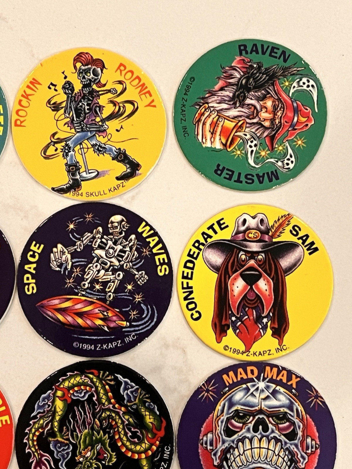 1990s Lot of 16 Kraft Kaps Pogs Slammers Retro Mad Max Alex Rose Pirate Pete