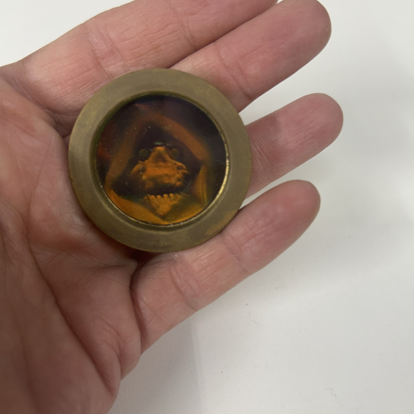 Rare Holographic Grim Reaper Skull 4 oz Brass Pog Slammer vintage 90s