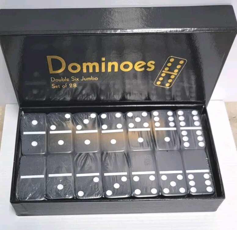 DOMINOES DOUBLE SIX GAME JUMBO SET 28 TILES & CASE (Black)