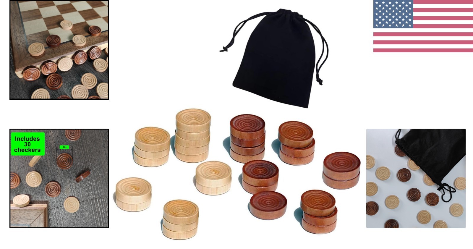 Wooden Checkers & Backgammon Pieces – Dark Brown/Natural 30 Count Set