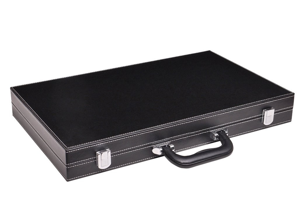 18″ Leatherette Backgammon Set – Inlaid Velvet Field – Black/Green Board