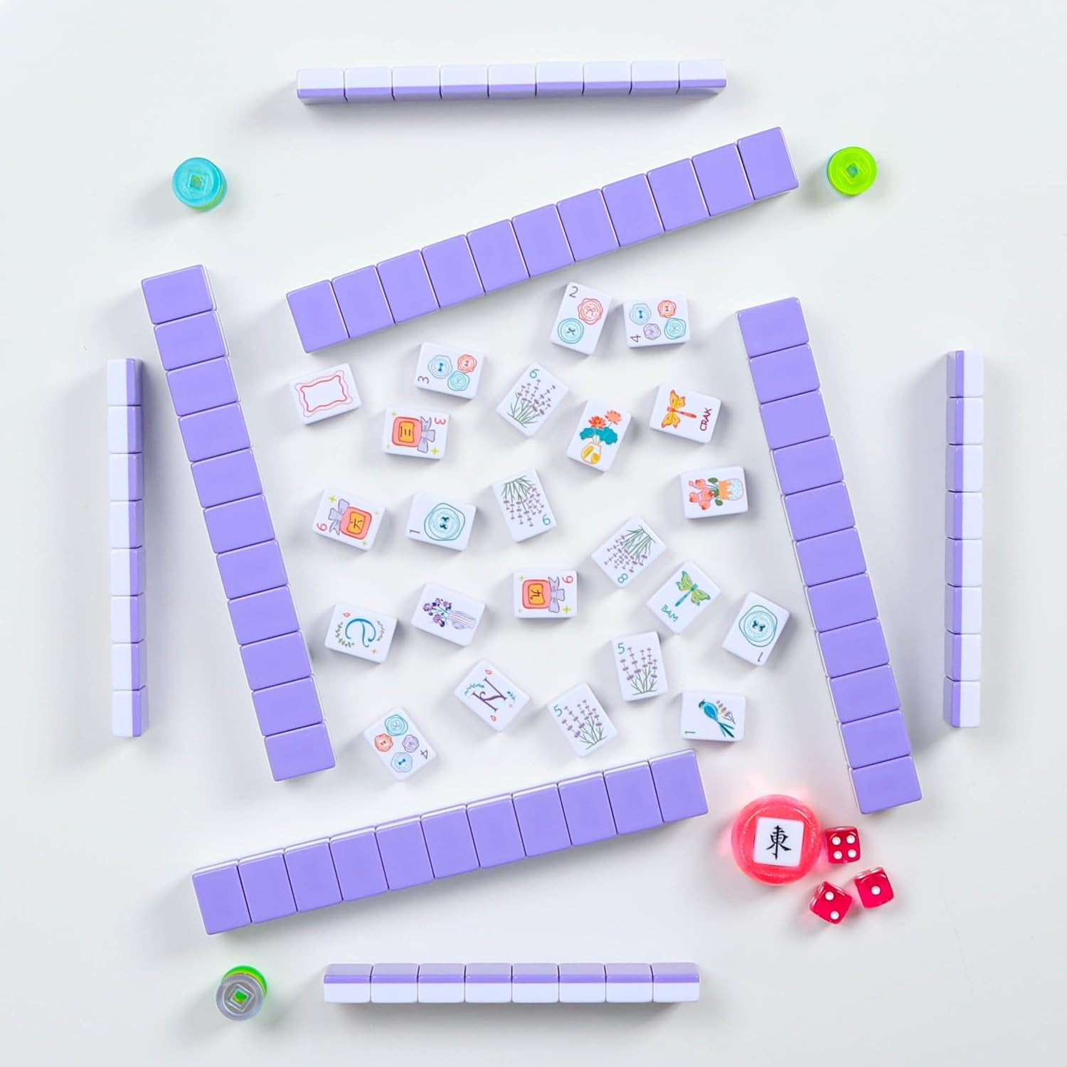 American Mahjong Tile Set, 160 Purple Engraved Melamine Mahjong Tiles with Mahjo