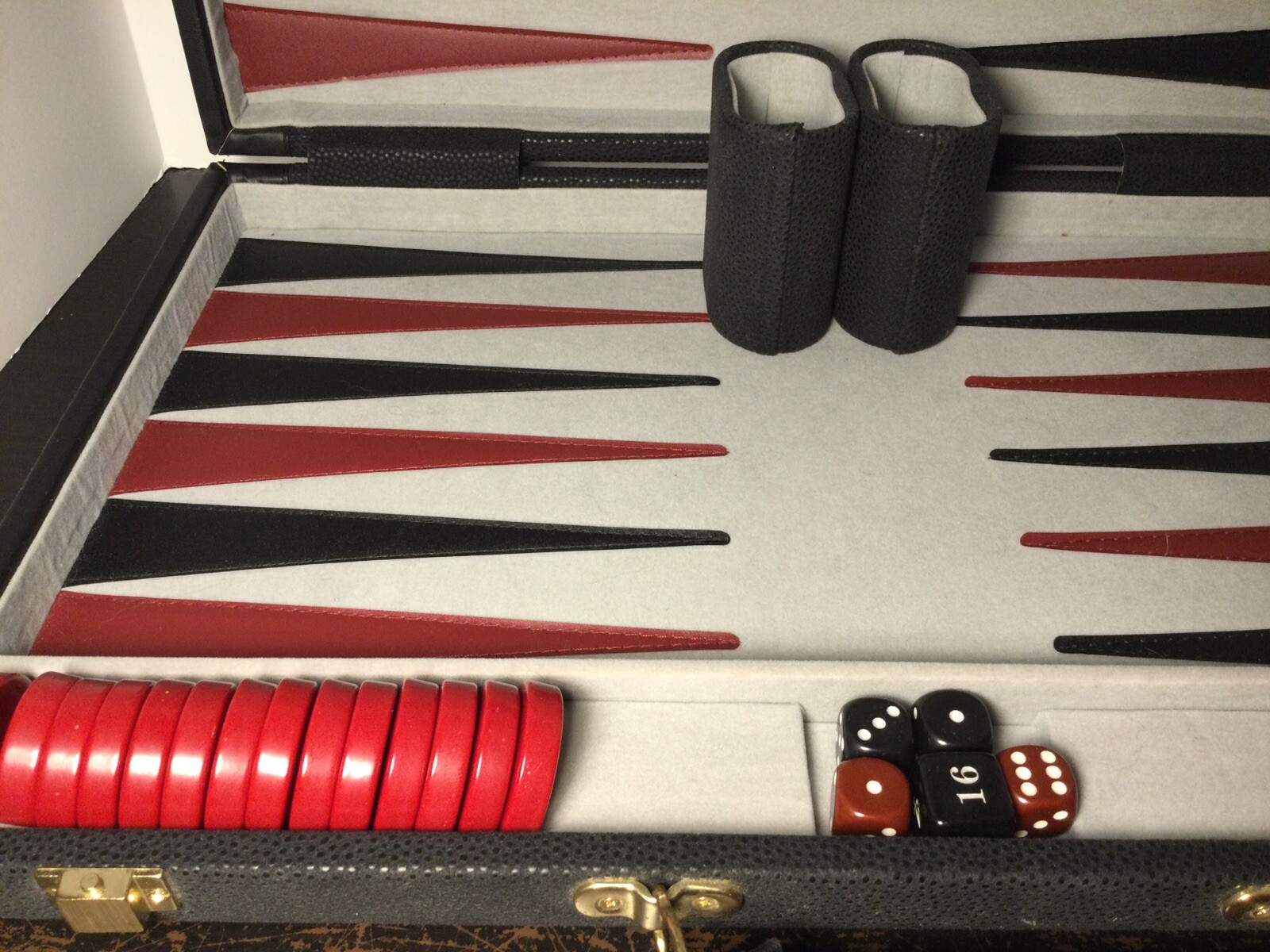WE Games Black Faux Suede Backgammon Set Complete Cups Chips Dice