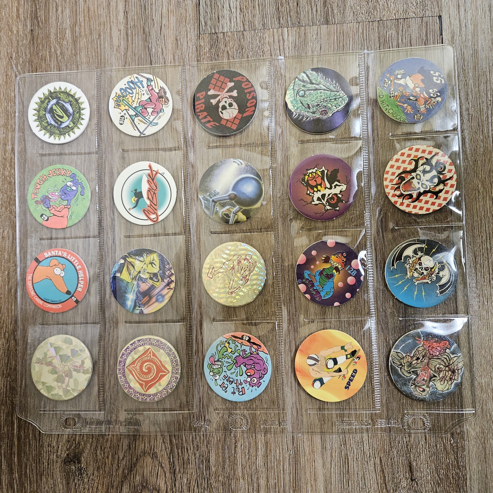 Vintage 1990s Mix Lot of 150 Pogs and 1 Metal Slammers Plus Binder Sleeves