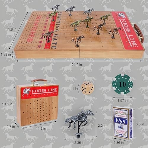 Large 21″ Horse Racing Game for Adults & Family – Foldable Board, 11 Metal Horse