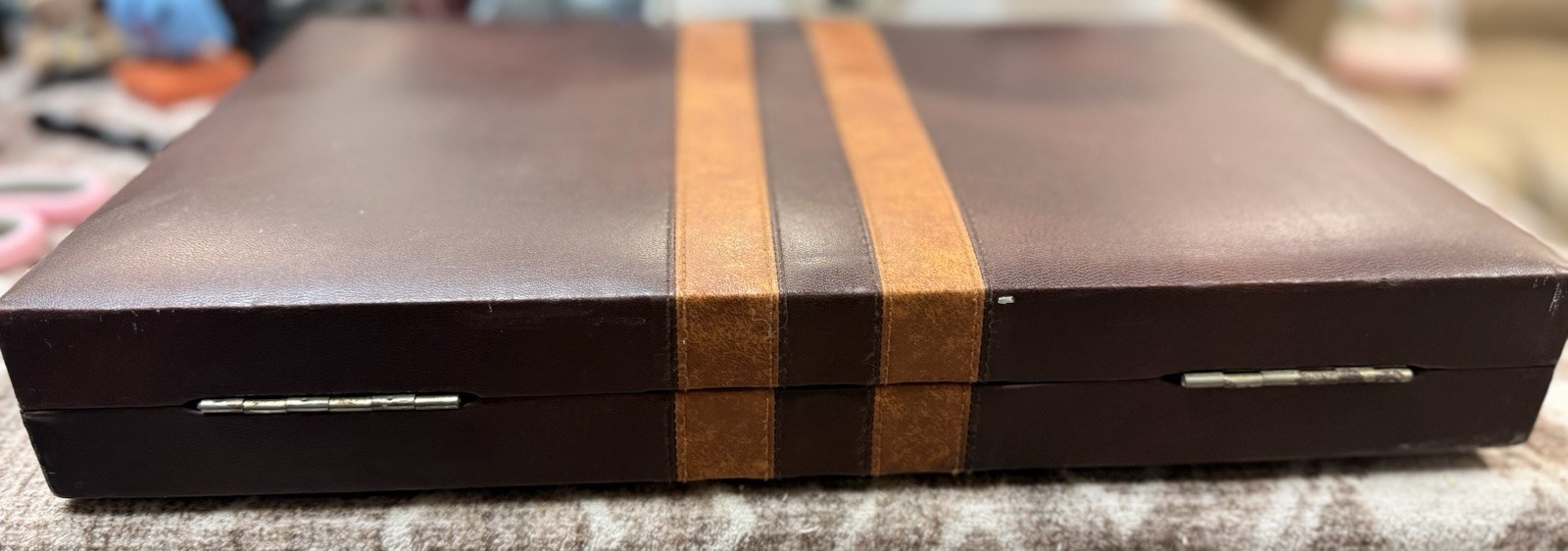 Vintage Backgammon Set Travel Case Leatherette Complete w Dice Cups 1950s 60s