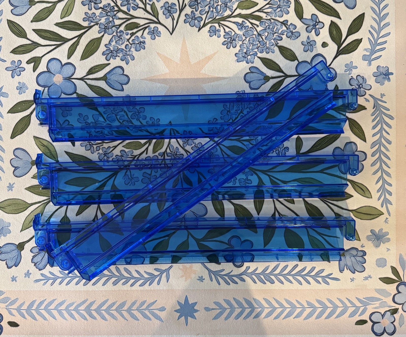 Modern Mahjong Racks with Built-in Pushers -Transparent Blue Acrylic, set of 4