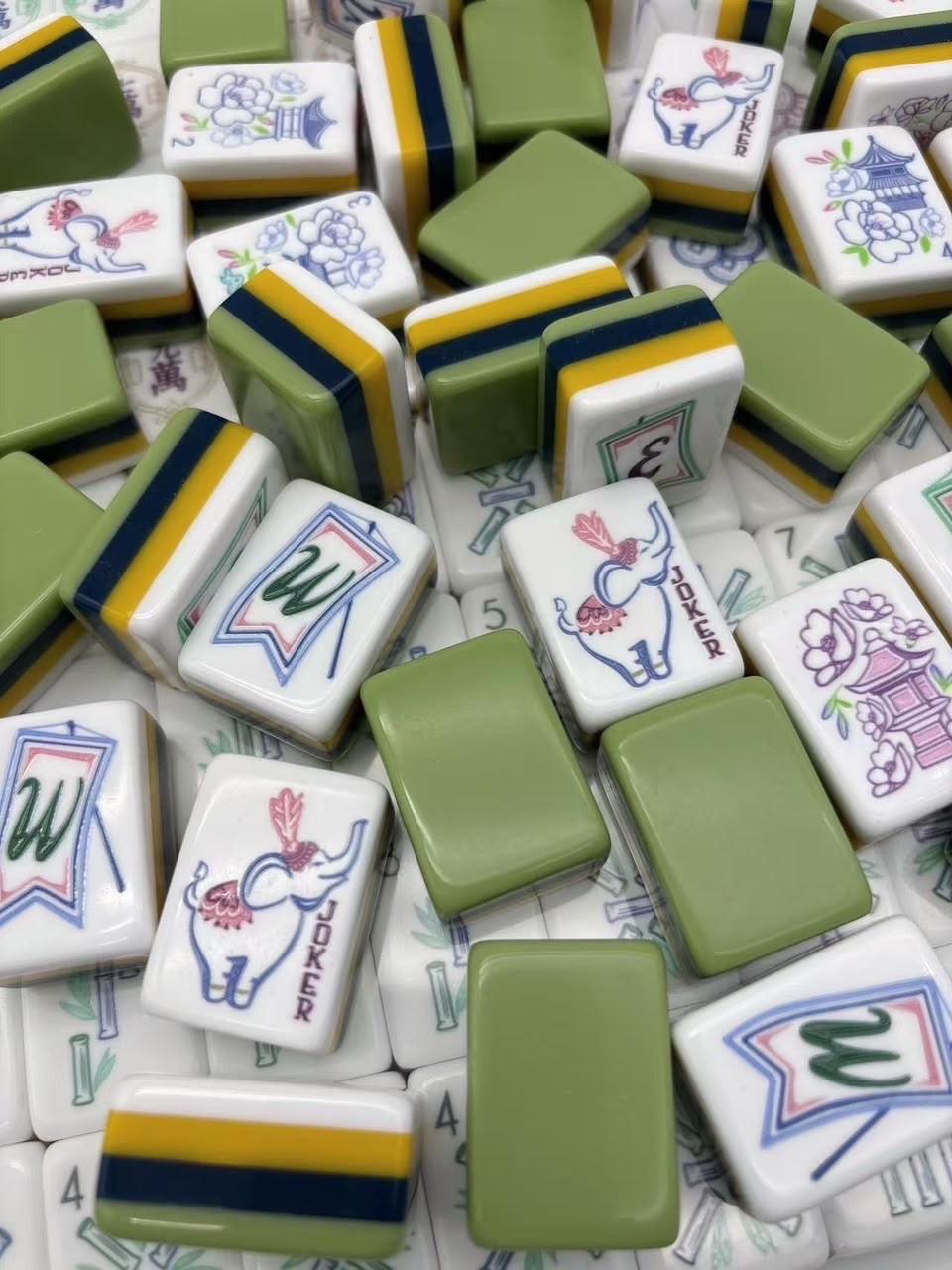 Willow Inspired 4-Layer Green Back American Mahjong Tiles