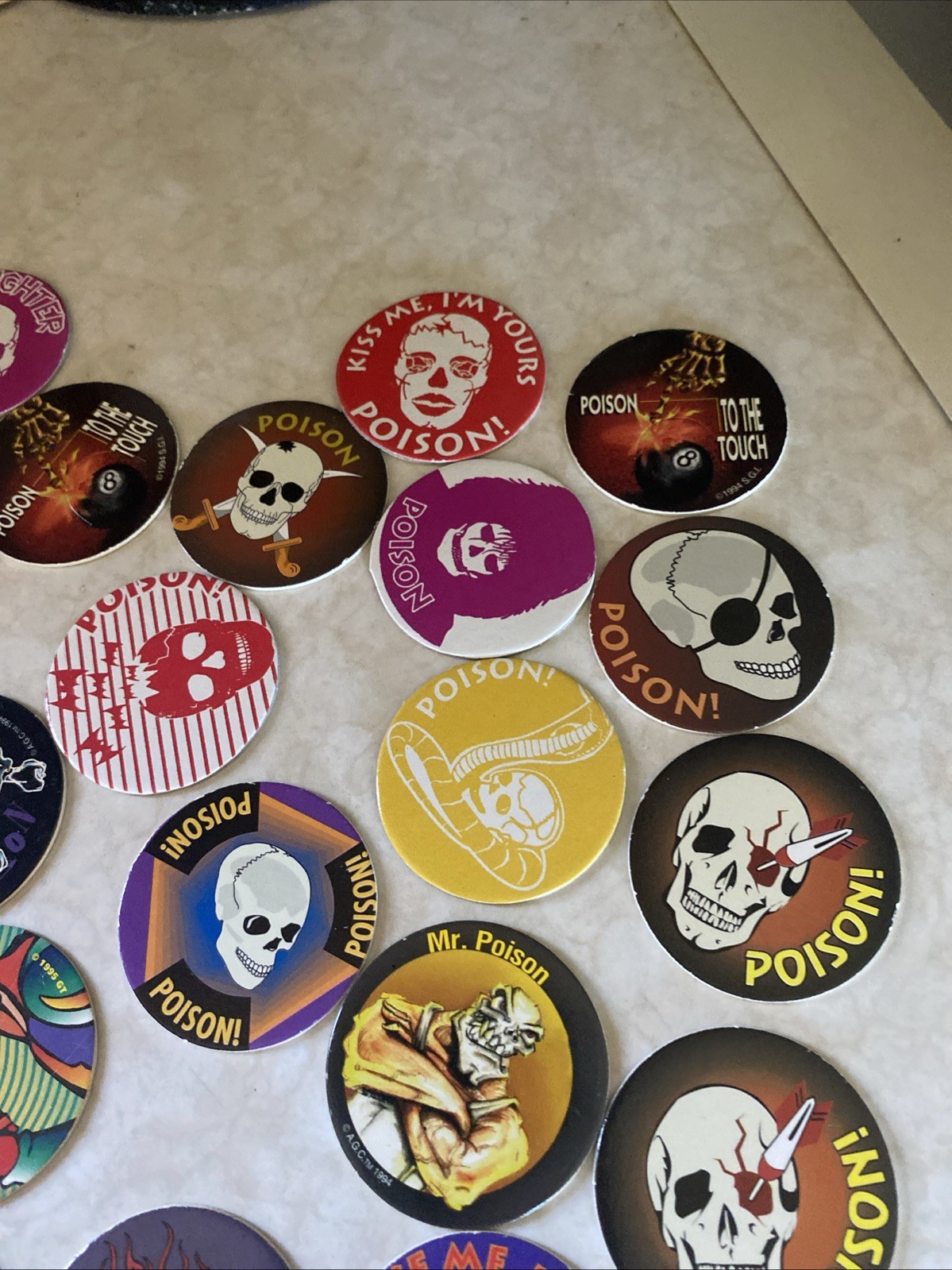 Pogs Collection Vintage 90s 50+ Lot with Container Poison Hologram Milk Caps