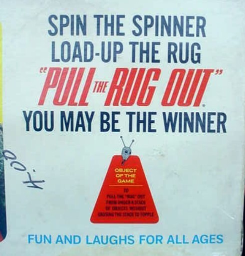 Vintage 1968 Schaper Pull the Rug Out Spinner Game COMPLETE RARE FACTORY SEALED!
