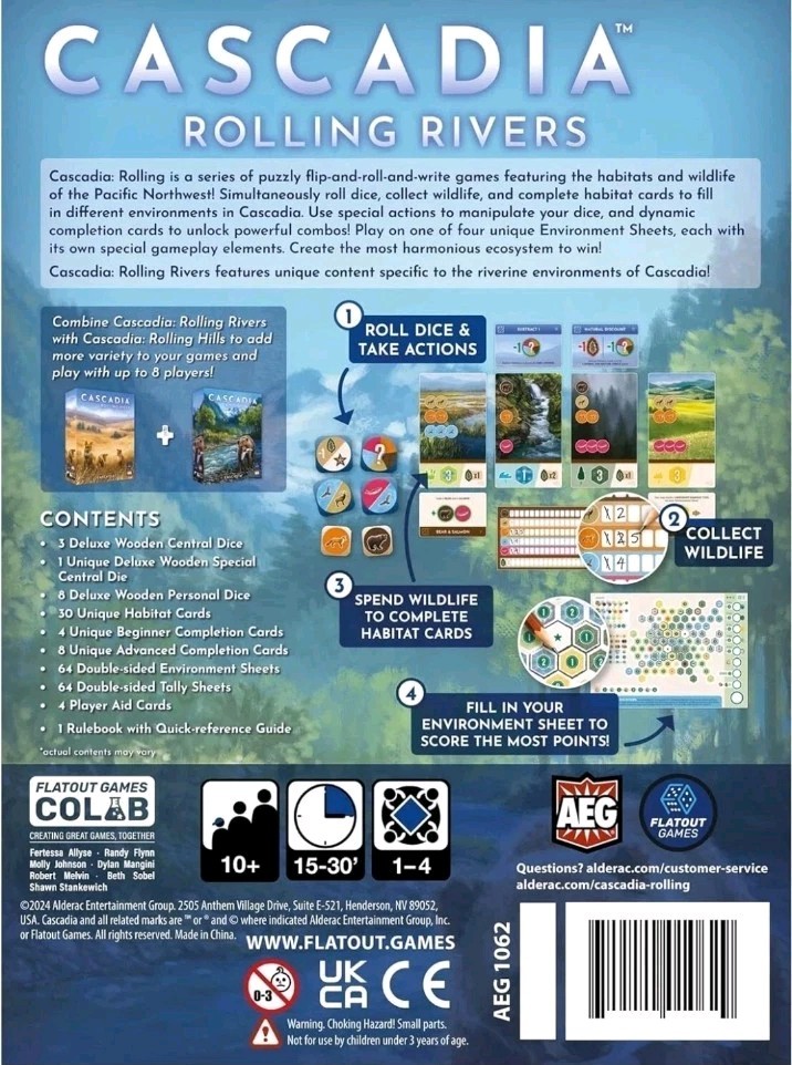 Cascadia Rolling Rivers Flip Roll And Write Board Game Alderac Flatout AEG 1062