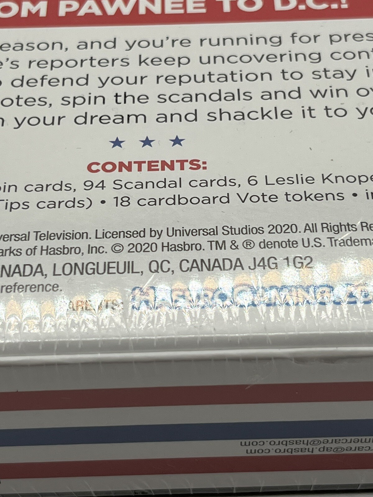 NBC PARKS & RECREATION Knope For President Party Card Game NEW Sealed Hasbro