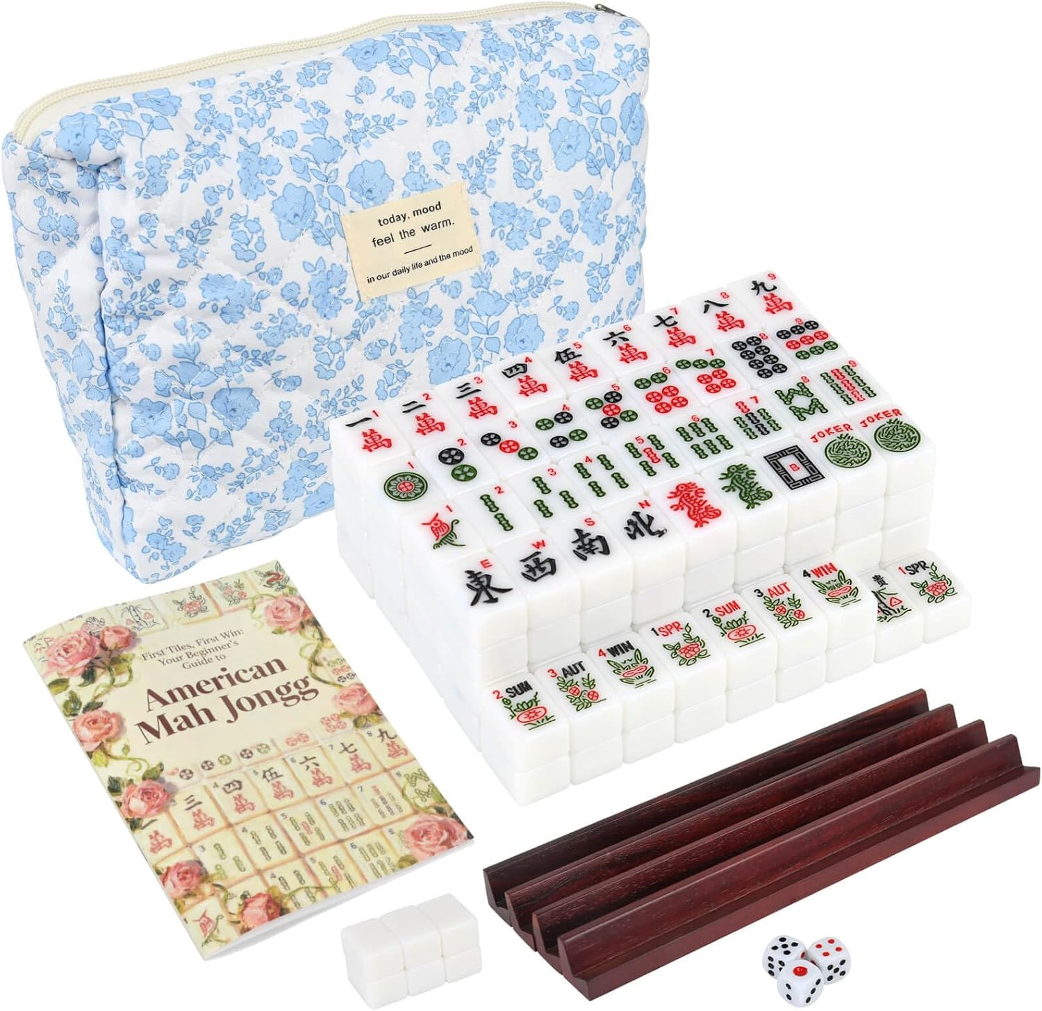 Travel American Mahjong Tile Set | 166 PCS 0.8 Inch Mini Mahjong Game Tiles, 4 W