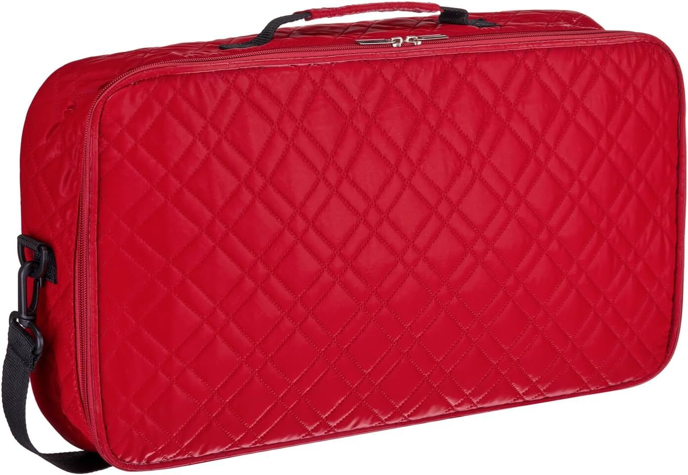 “Red”Quilted PU Leather Mahjong Carry Bag with Zippered Storage Pocket.