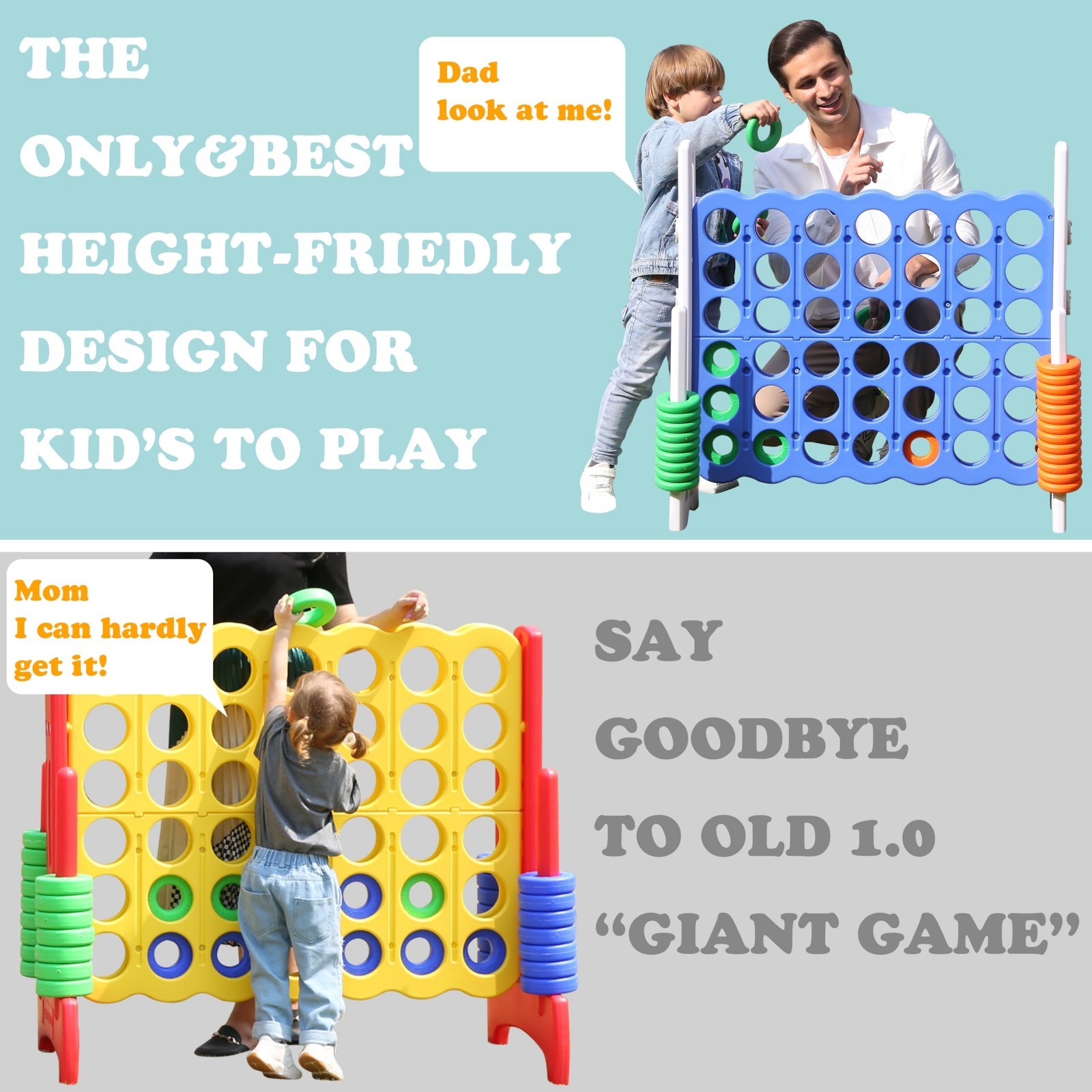 Jumbo 4 in a Row Game – Giant Connect 4 Set, Adjustable Height 2.5-3.5 FT, Indoo