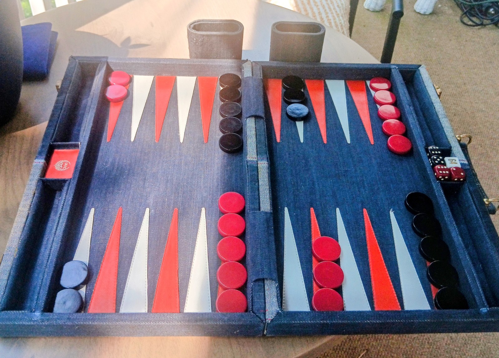 Vintage Aries Beverly Hills Boho Denim 16in Travel Backgammon Set Super Cute!