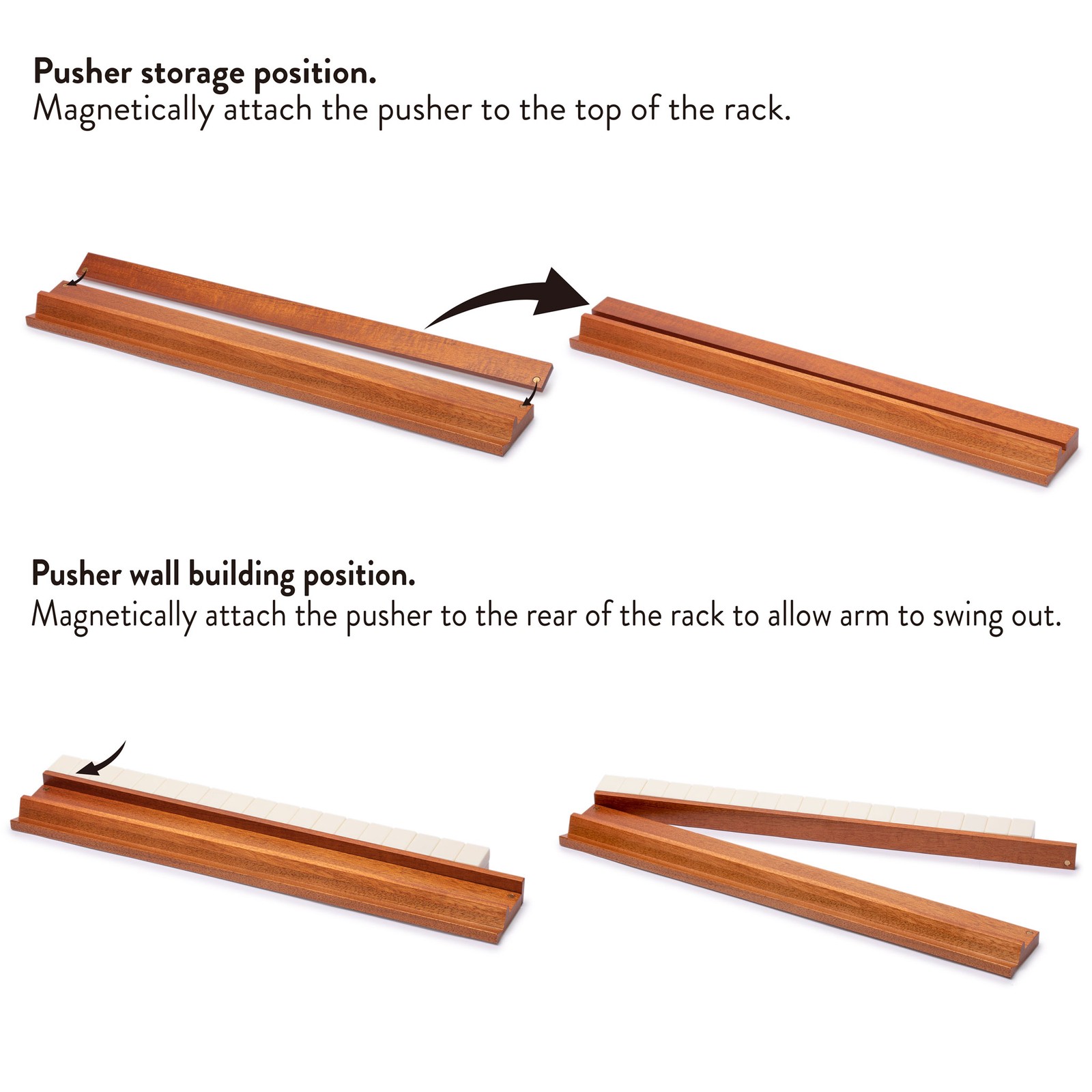 Classic Chestnut Color Wooden Mahjong Game Racks with Pushers, 18″ – Set of 4