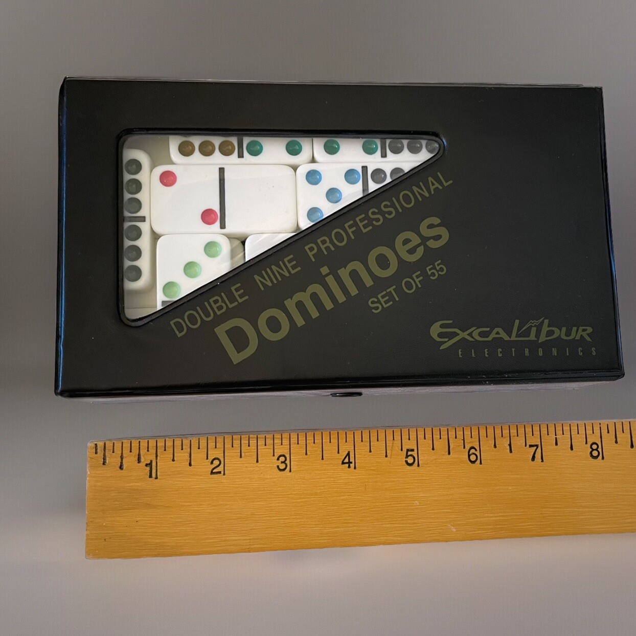 EXCALIBUR PROFFESIONAL DOMINOES Double-Nine Colored Set Of 55 Black Case
