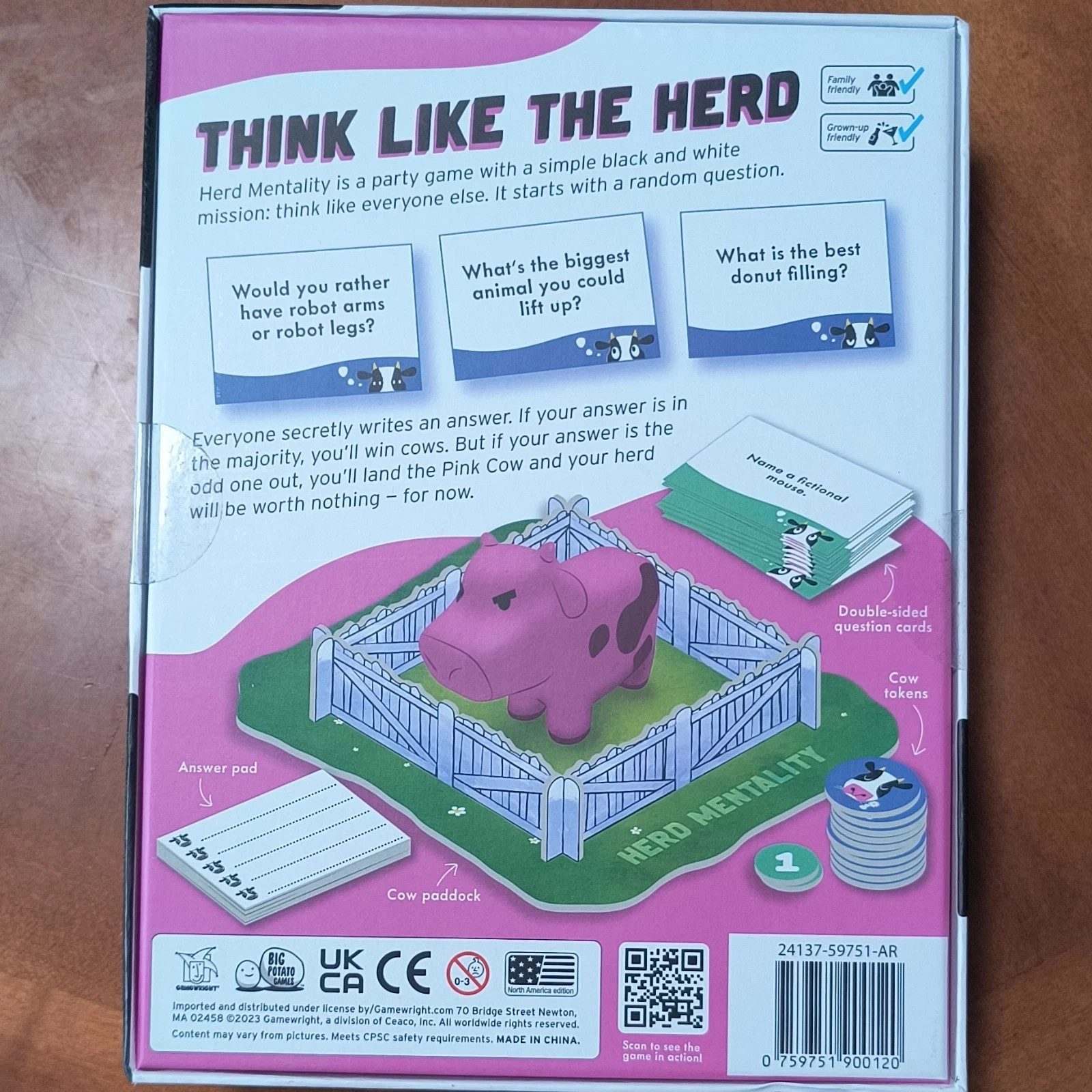 Big Potato Herd Mentality Party Game Animals Squeezy Pink Cow 4-20 10+