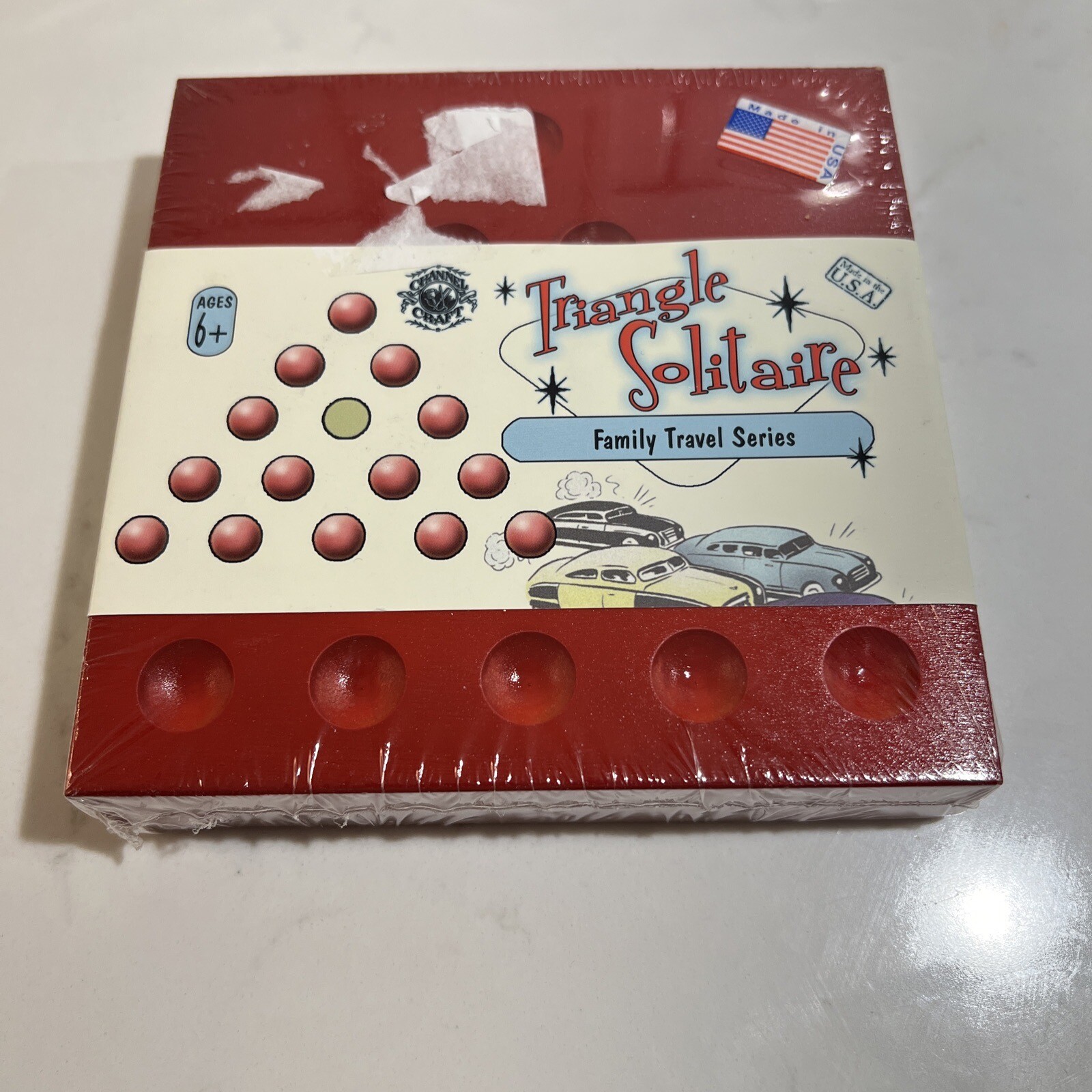 Triangle Solitaire Wooden Family Travel Series w/Glass Marbles Made-USA *SEALED