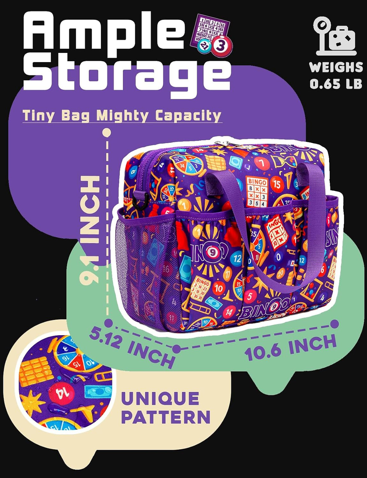 Bingo Bag with Pockets for Daubers Dabbers Dobbers Dotters Violet Portable Bingo